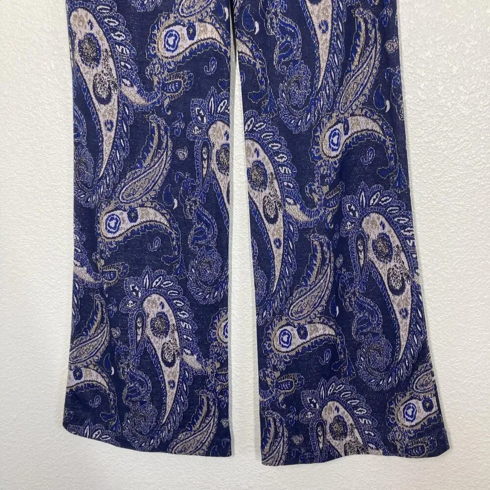 Maeve Maria Pants Womens 6 Blue Paisley Metallic Flare Anthropologie